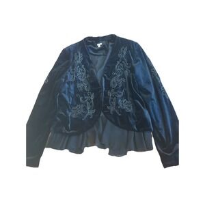 Reba Velvet Jacket Blazer Embroidered Beaded Boho Western Ruffle Large